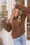 October Kiss Cable Knit Sweater in Warm Mocha