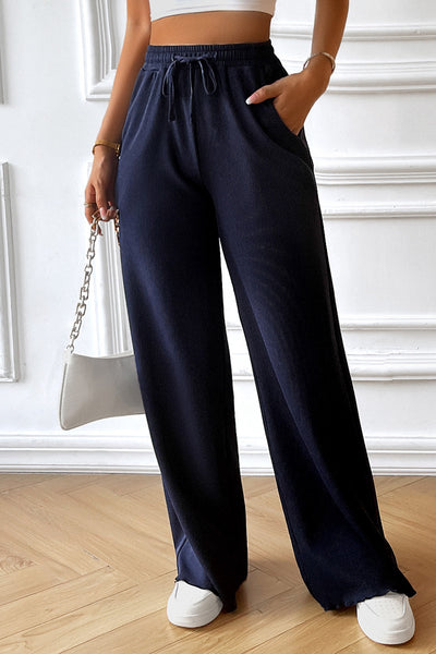 Devine Drawstring Wide Leg Pants with Pocketed