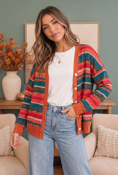 Snuggle Up Striped Button Down Cardigan