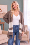 Borrow my Sweater Fringe Cardigan in Mocha
