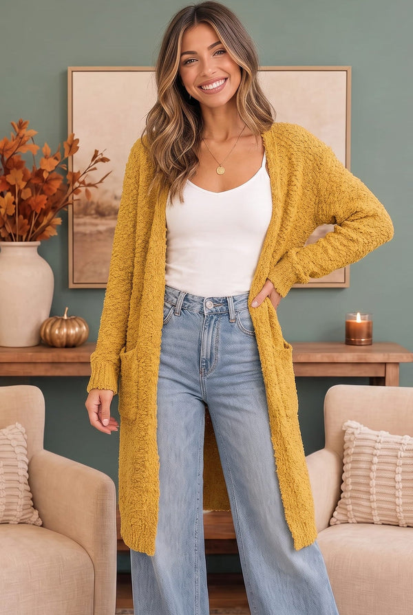Falling For You Yellow Boucle Longline Cardigan