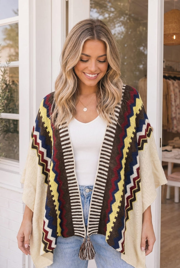 Chilly Nights Kimono Wrap with Tassel Tie