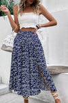 Perfee Ditsy Floral Slit High Waist Skirt