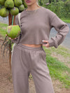 Waffle-Knit Round Neck Top and Pants Set