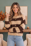 Potluck Cozy Stripe Button Front Cardigan