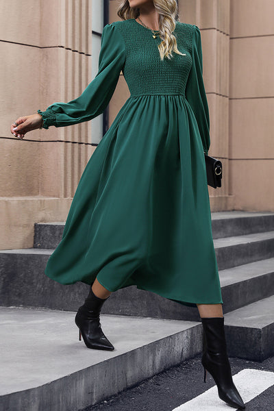 Perfee Smocked Long Sleeve Midi Dress