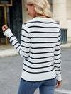 Striped Johnny Collar Long Sleeve Sweater