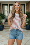 Breezy Stripe Knit Top in Ivory and Red