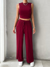 Devine Mock Neck Sleeveless Top and Drawstring Pants Set