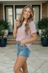 Breezy Stripe Knit Top in Ivory and Red