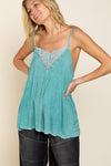 Adjustable Strap Lace Detail Cami Casual Tank Top in Aqua