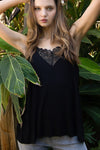 Adjustable Strap Lace Detail Cami Casual Tank Top in Black