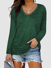 Ruched V-Neck Long Sleeve T-Shirt