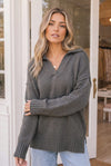 Collar Me Impressed Knit Sweater in Charcoal