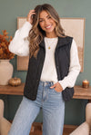 Cozy Days Black Quilted Snap Button Vest
