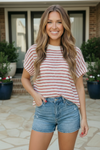 Breezy Stripe Knit Top in Ivory and Red