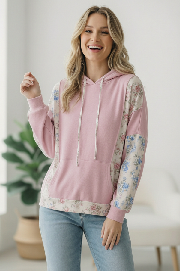 Sweet Spring Blossoms Color Block Hoodie