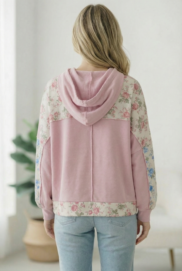 Sweet Spring Blossoms Color Block Hoodie