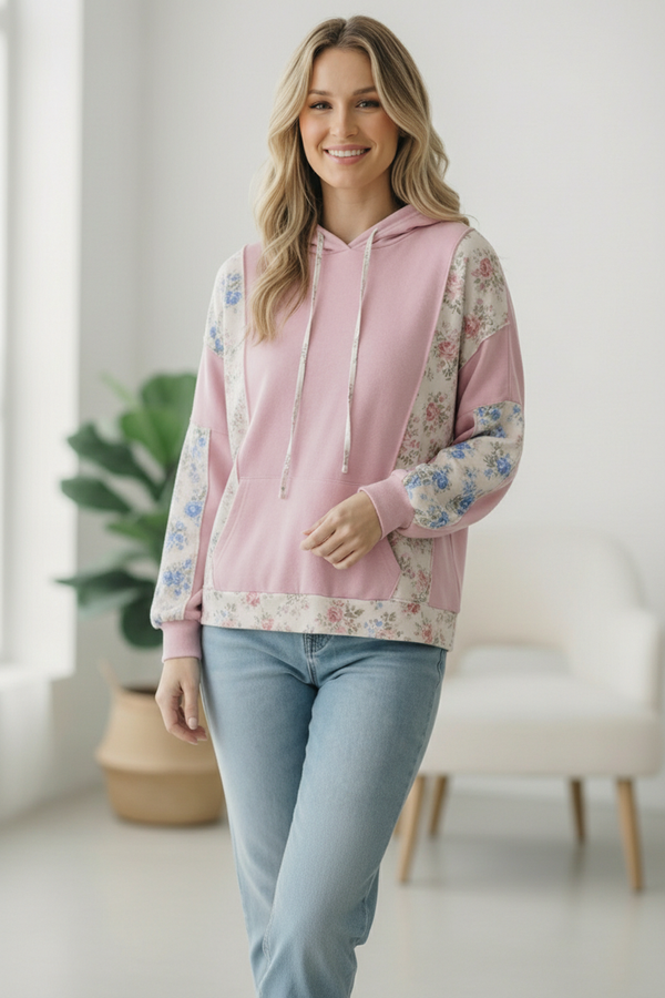 Sweet Spring Blossoms Color Block Hoodie