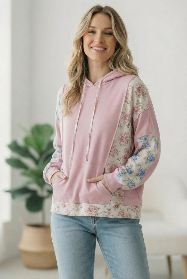 Sweet Spring Blossoms Color Block Hoodie