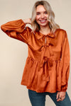 Tied Up in Style Rust Ribbon Blouse