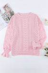 Openwork Round Neck Long Sleeve Sweater