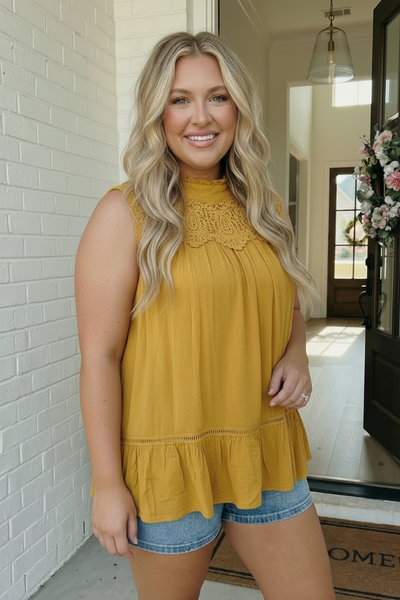 Golden Hour Lace Yoke Babydoll Top