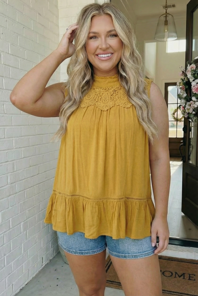 Golden Hour Lace Yoke Babydoll Top