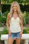 Satin Dreams Cowl Neck Cami in Creamy White