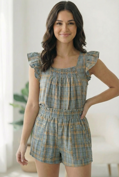 A Country Weekend Blue Plaid Set