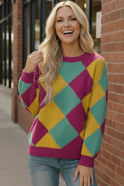 Color Crush Mardi Gras Argyle Knit