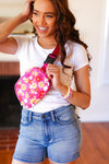 Hot Pink Smiley Face & Flowers Crossbody Belt Sling Bag