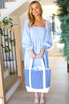 Royal Blue Stripe Structured Large Canvas Tote