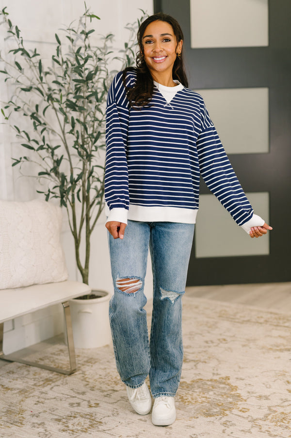 Almost Therapeutic Drop Shoulder Pullover in Navy