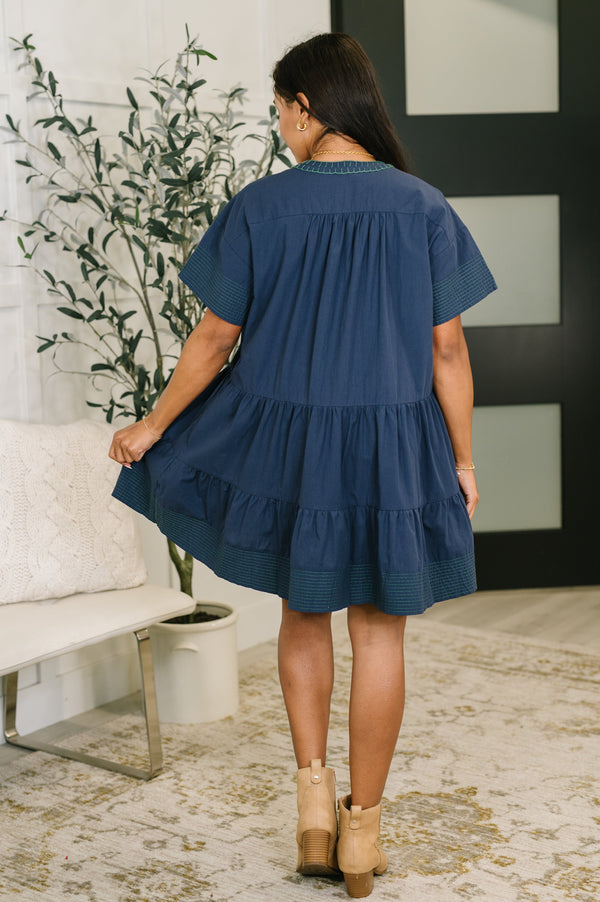 Boot Scootin' Boogie Tiered Dress in Navy