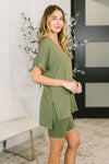 Buttery Soft V-Neck Bike Short Set in Light Olive