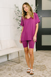 Buttery Soft V-Neck Bike Short Set in Lt Plum