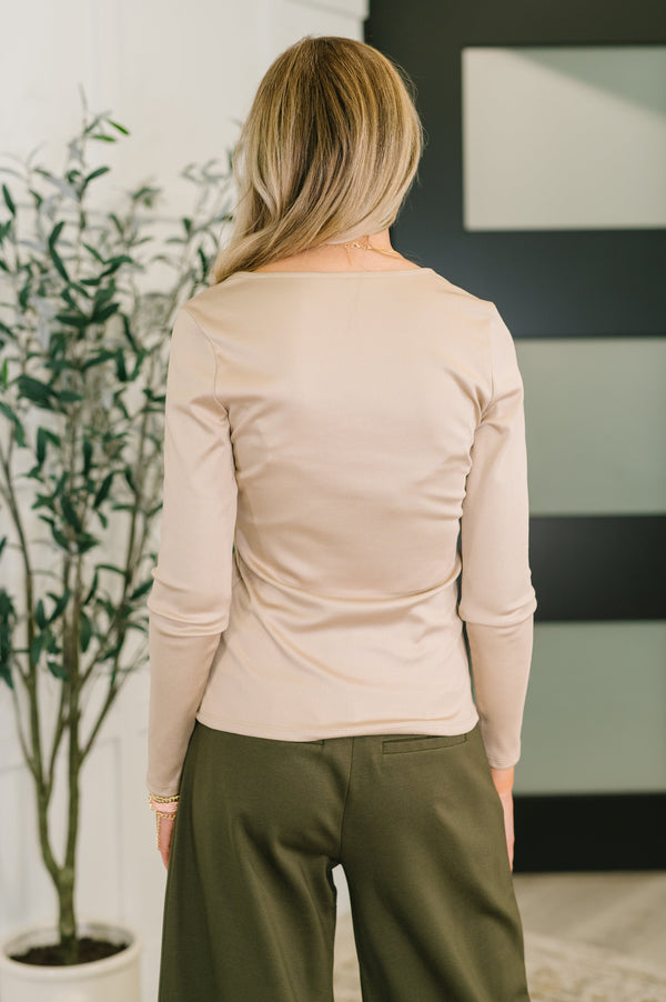 Can You Believe It Basic Long Sleeve Top In Sand