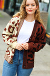 Taupe & Sepia Leopard Print Color Block Cardigan