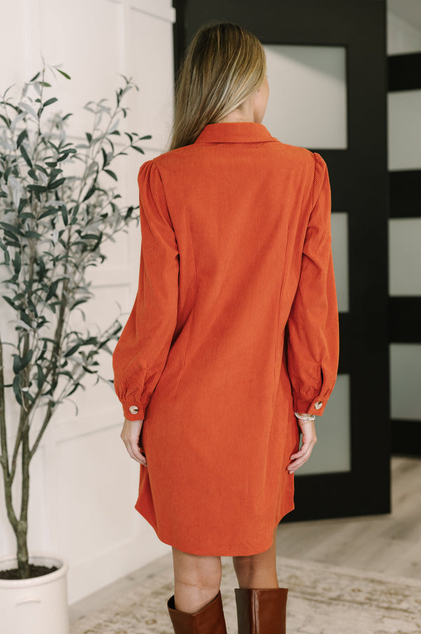 Clever in Corduroy Shirt Dress