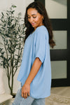 Counter Part Crinkle Woven V-Neck Top in Cornflower Blue