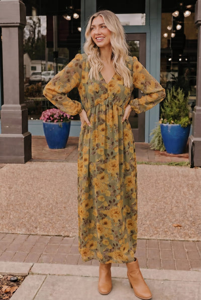 Golden Blooms Floral Maxi Dress