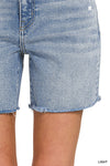 Zenana Mid Rise Light Blue Raw Hem Denim Shorts