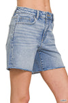 Zenana Mid Rise Light Blue Raw Hem Denim Shorts