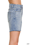 Zenana Mid Rise Light Blue Raw Hem Denim Shorts