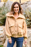 Don't Stress Oversized Collar Sherpa Jacket In Taupe