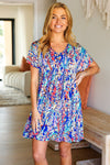 Just Imagine Navy Floral Print V Neck Babydoll Dress