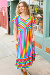 Bright Thoughts Rainbow Stripe Flutter Sleeve Fit & Flare Maxi Dress