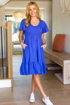 Remember Me Royal Blue Smocked Fit & Flare Flutter Sleeve Dress