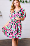 Multicolor Flat Floral Tiered Front Tie Pocketed Dress